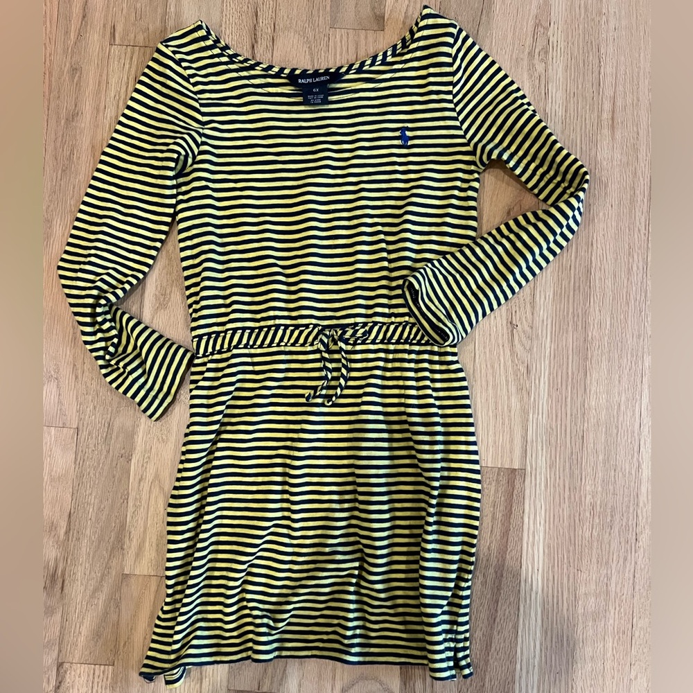 Ralph Lauren Yellow and Navy Striped Kids Dress 6X